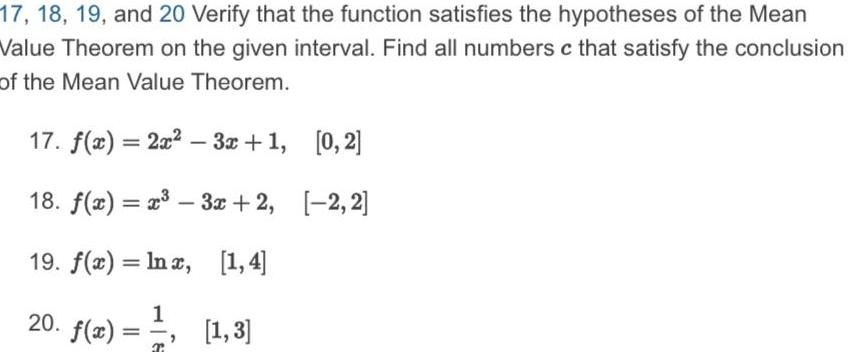 17 18 19 and 20 Verify that the function satisfies the
