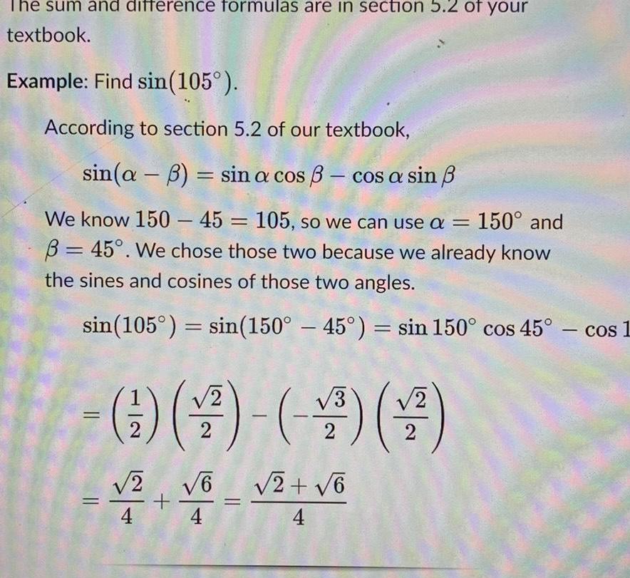  he sum and difference formulas are in section 5 2 of