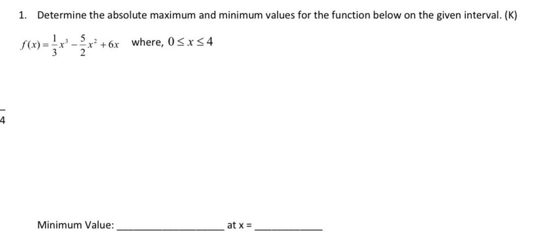 function below on the given interval K f x x 3x 6