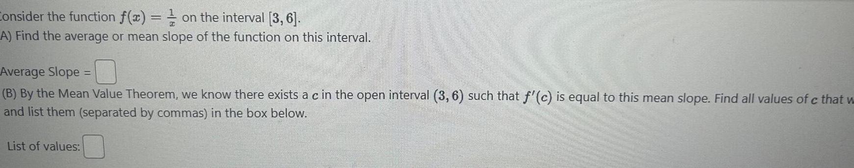 Find the average or mean slope of the function on this interval