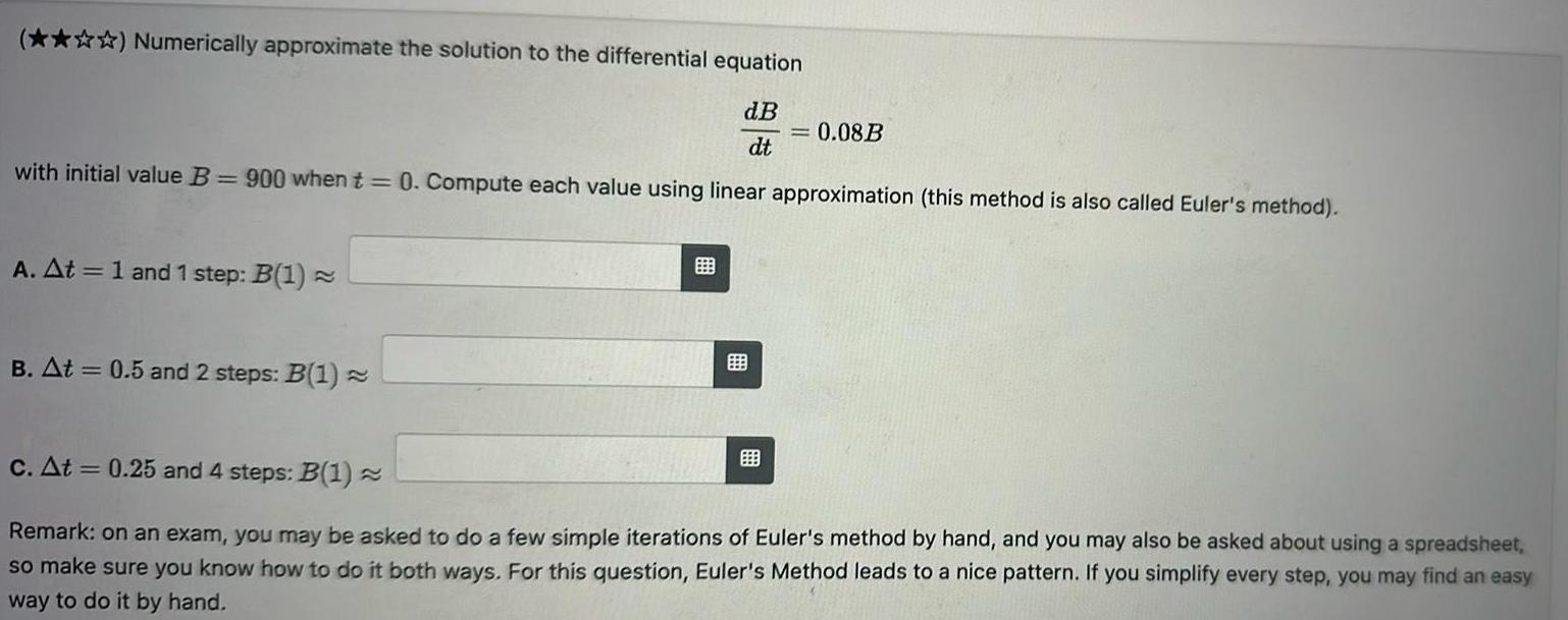  Numerically approximate the solution to the differential equation dB dt with