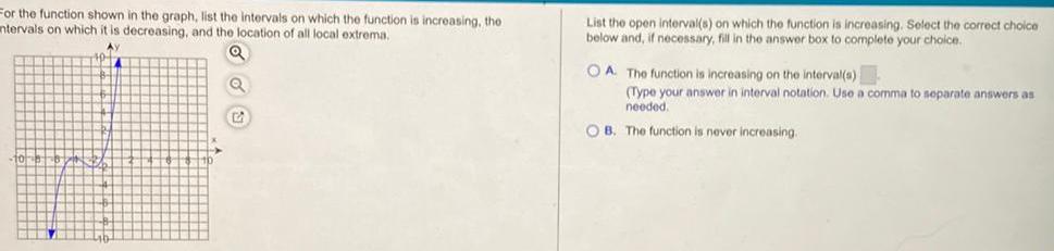  For the function shown in the graph list the intervals on