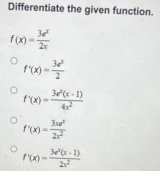 Differentiate the given function 3et f x 2x 3et f x