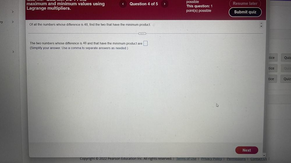 This question: 1 pant(s) possible Of all the numbers whose difteremce is