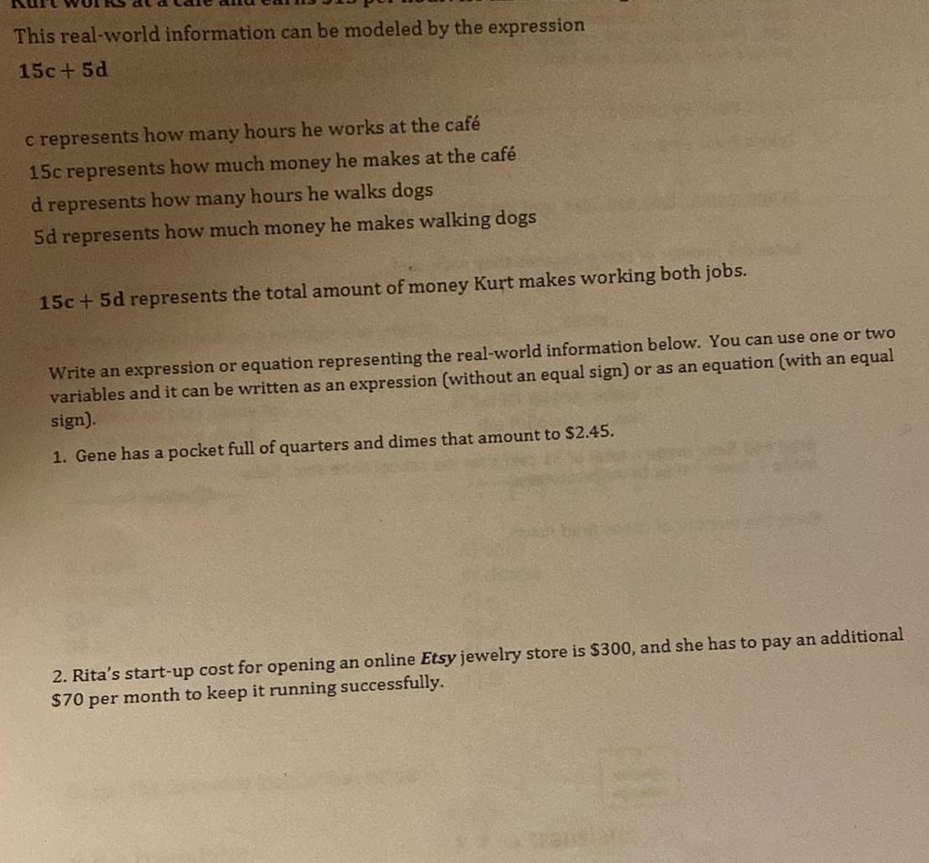 This real world information can be modeled by the expression 15c