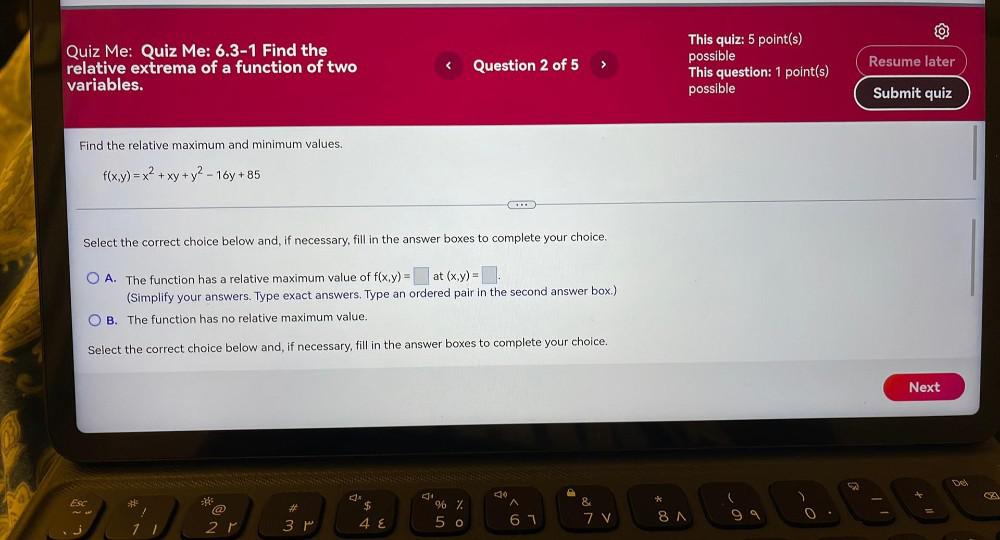 Find the relative maximum and minimum values.f(x , y) = x²