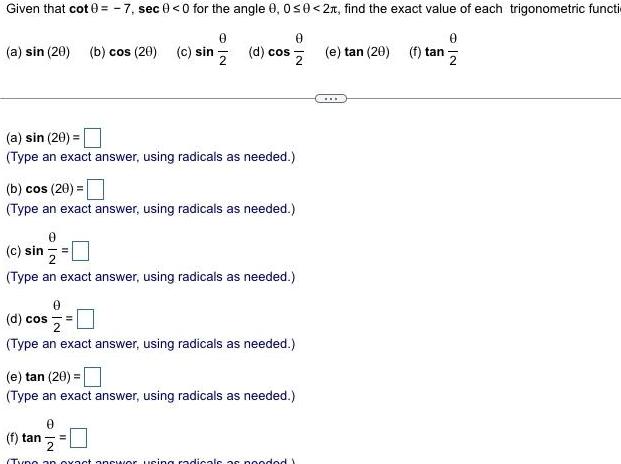 0 0 0 2 find the exact value of each trigonometric functi