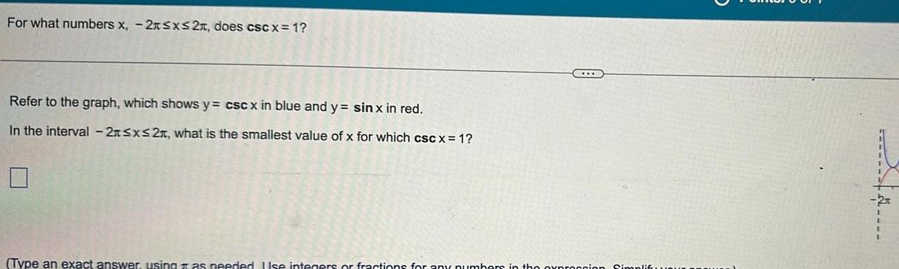 For what numbers x 2 x 2 does cscx 1 Refer