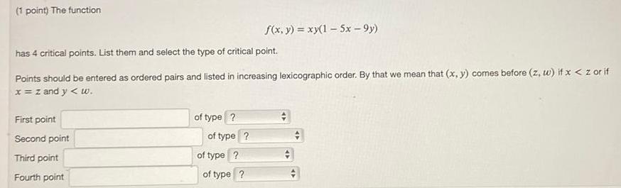 select the type of critical point Points should be entered as ordered