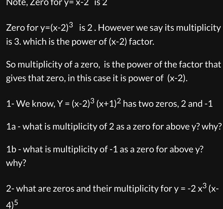  Note Zero for y x 2 IS 2 Zero for y