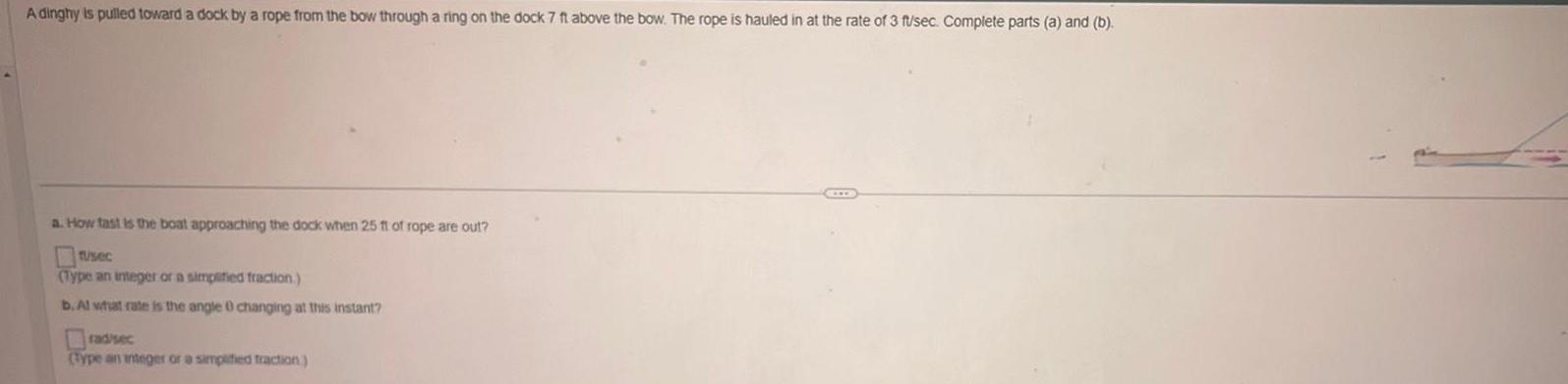  A dinghy is pulled toward a dock by a rope from