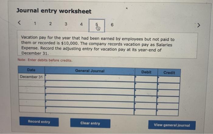 Note: Enter debits before credits. Date December 31 General Journal Debit Credit