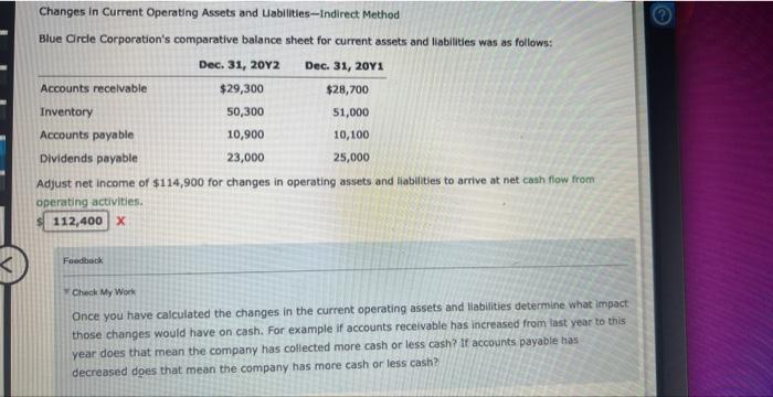  Changes in Current Operating Assets and Uabilities-Indirect Method Blue Circle Corporation's