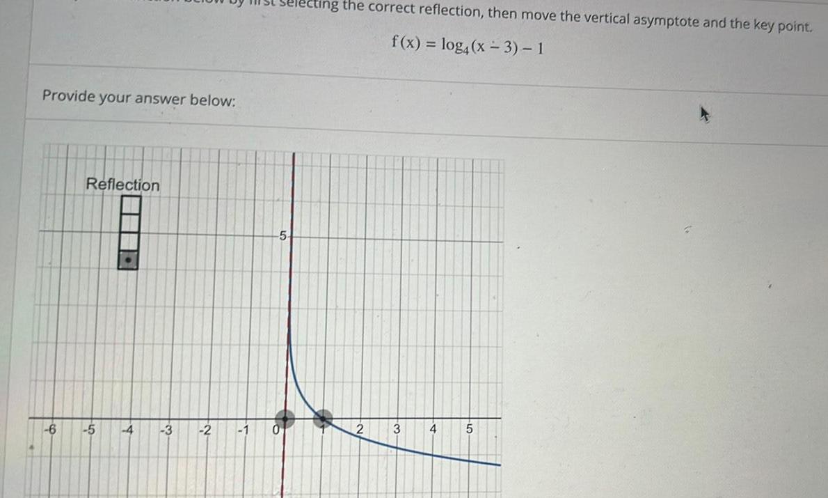 0 electing the correct reflection then move the vertical asymptote and the