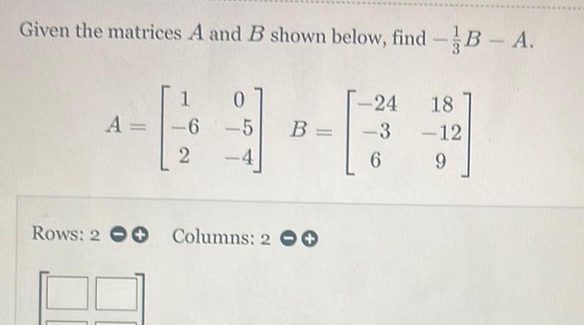 A Rows 20 1 6 2 0 5 B Columns 204 24