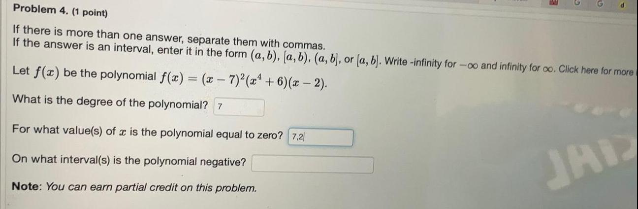  Problem 4 1 point If there is more than one answer