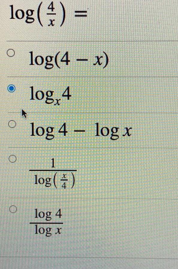 loge ) = o log(4 x) logx4 o O o log 4