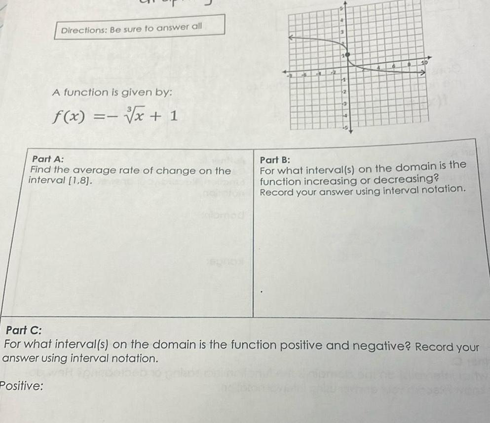 x 1 Positive f x Part A Find the average rate of