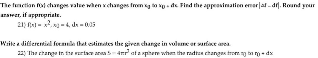 The function f x changes value when x changes from xo