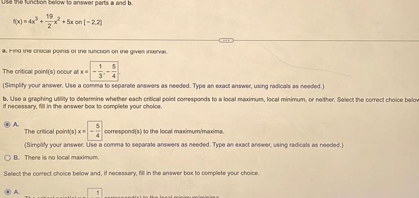 f x 4x 2 5x on 2 2 a Find the critical