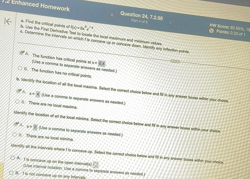  K Enhanced Homework a Find the critical points of f x