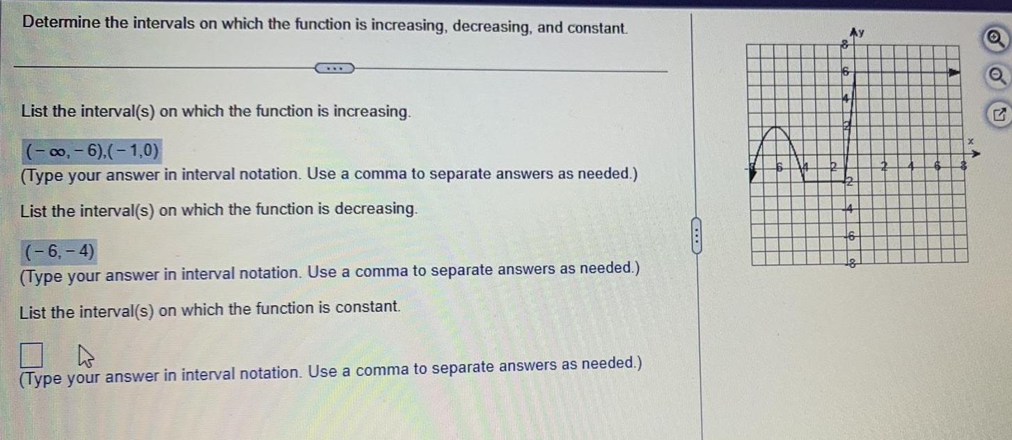 constant List the interval s on which the function is increasing 6