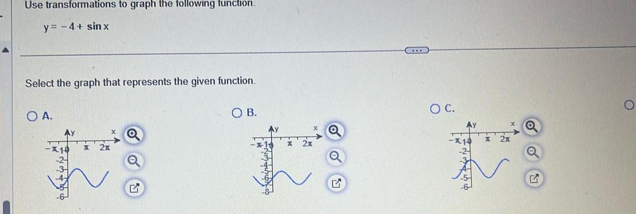  Use transformations to graph the following function y 4 sinx Select