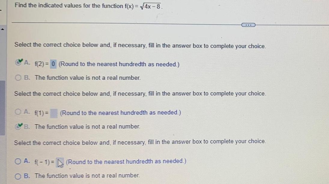 Find the indicated values for the function f x 4x 8