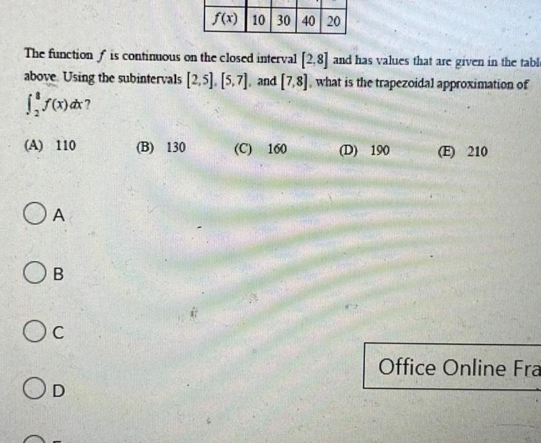 f x 10 30 40 20 The function f is continuous