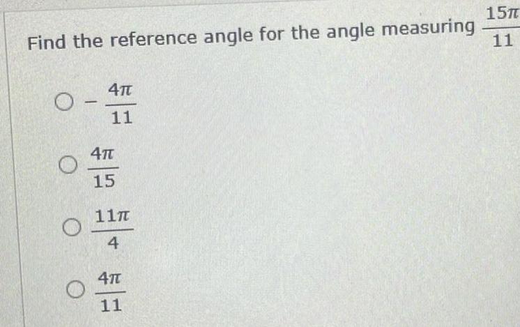 Find the reference angle for the angle measuring O O 4