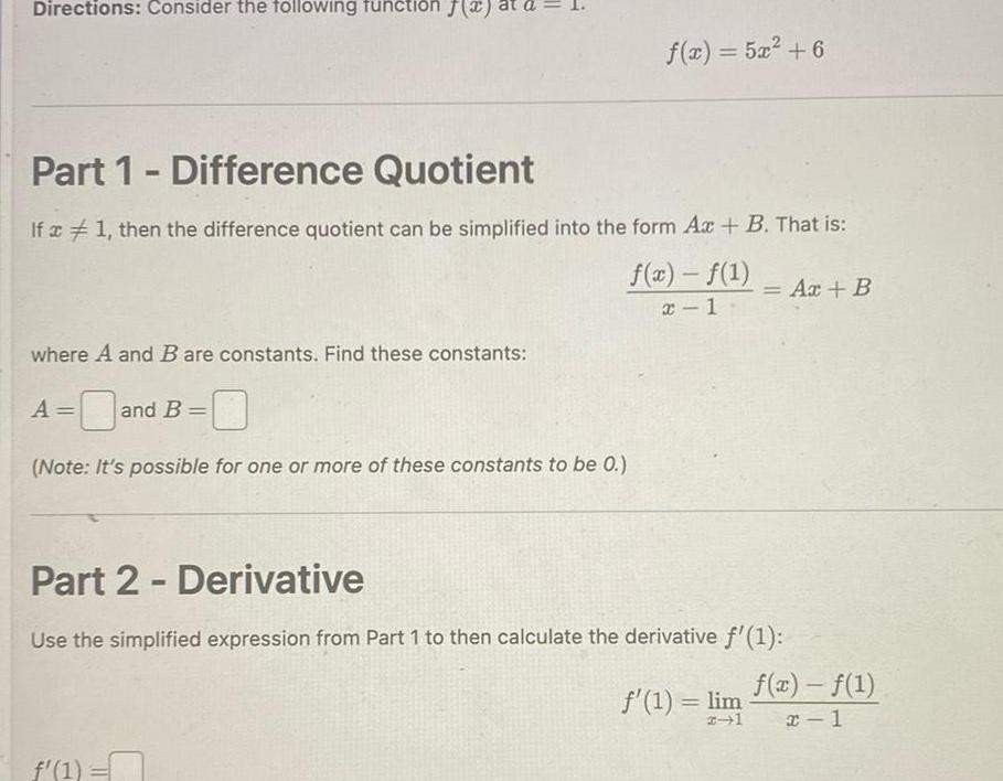 Find these constants A and Part 1 Difference Quotient If x 1