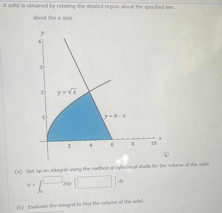  A solid is obtained by rotating the shaded region about the