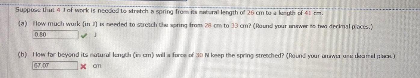 spring from its natural length of 26 cm to a length of