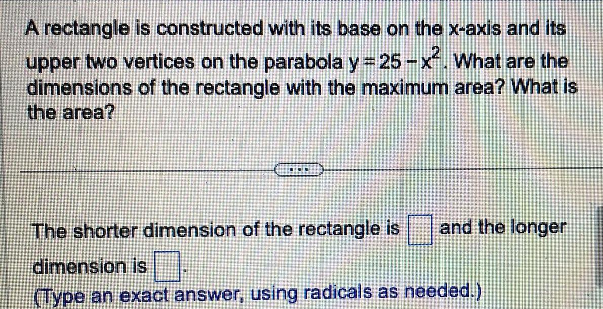 and its upper two vertices on the parabola y 25 x What