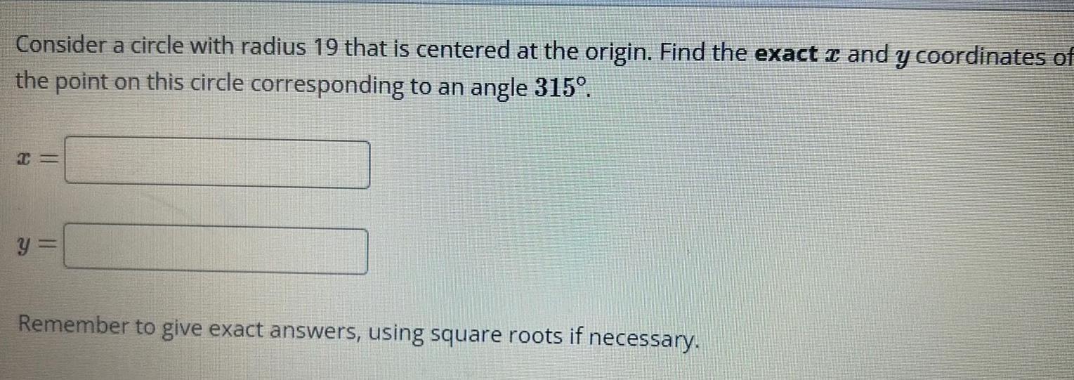 origin Find the exact x and y coordinates of the point on