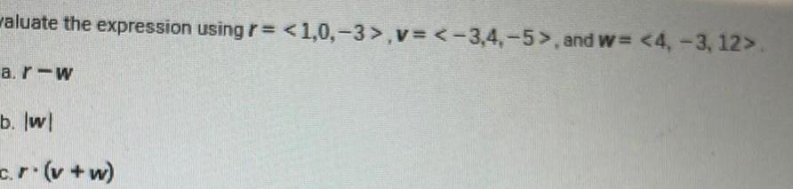  aluate the expression using r 1 0 3 v 3 4