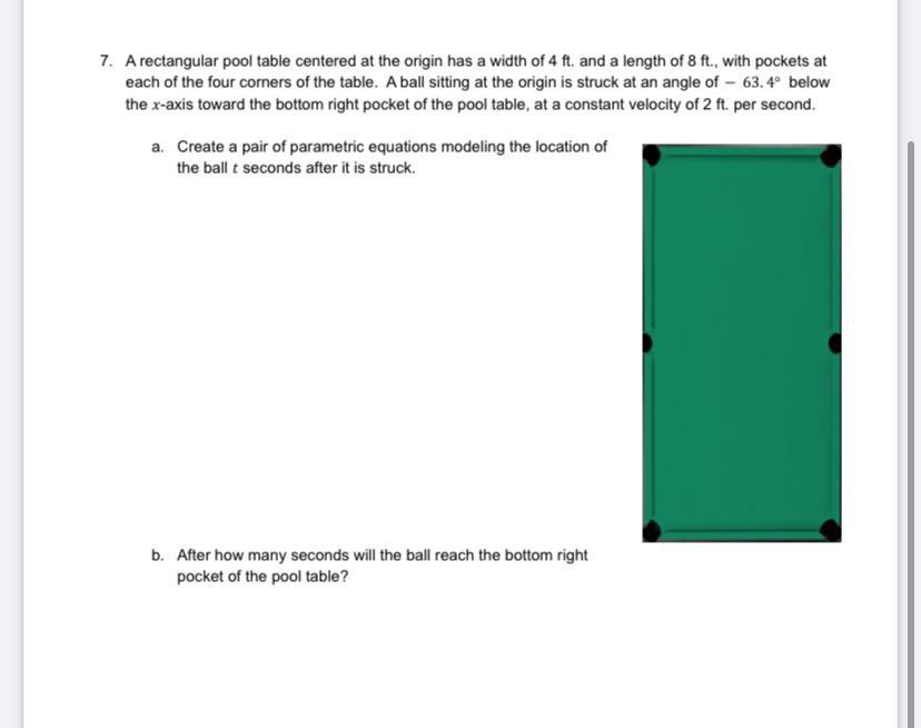 A rectangular pool table centered at the origin has a width