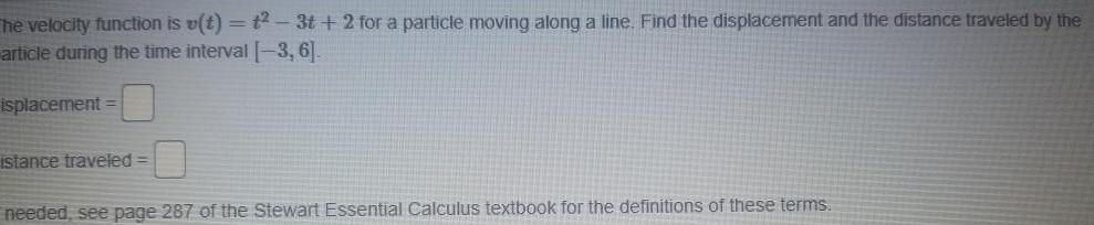 particle moving along a line Find the displacement and the distance traveled