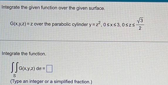 y z z over the parabolic cylinder y z 0 x 3