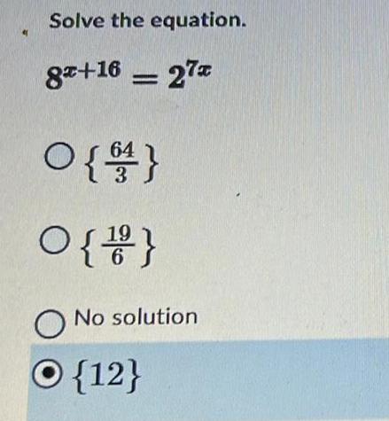 Solve the equation. 8$+16 O No solution