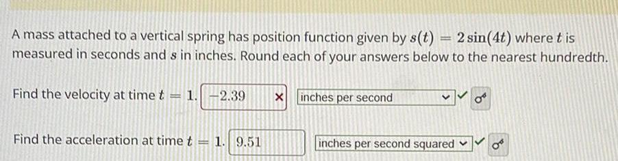 by s t 2 sin 4t where t is measured in seconds
