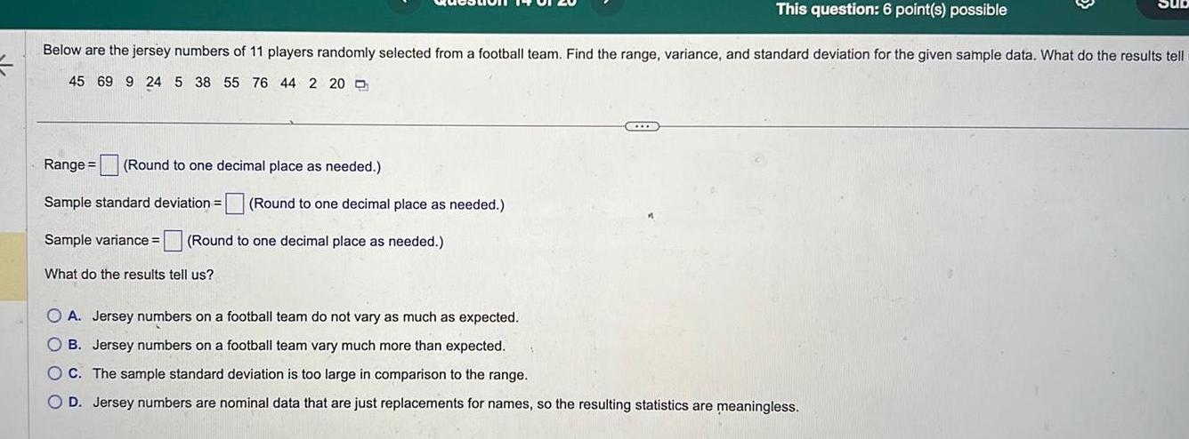  This question 6 point s possible Below are the jersey numbers