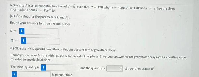  A quantity P is an exponential function of timer such that
