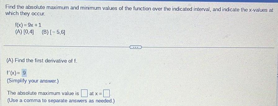  Find the absolute maximum and minimum values of the function over