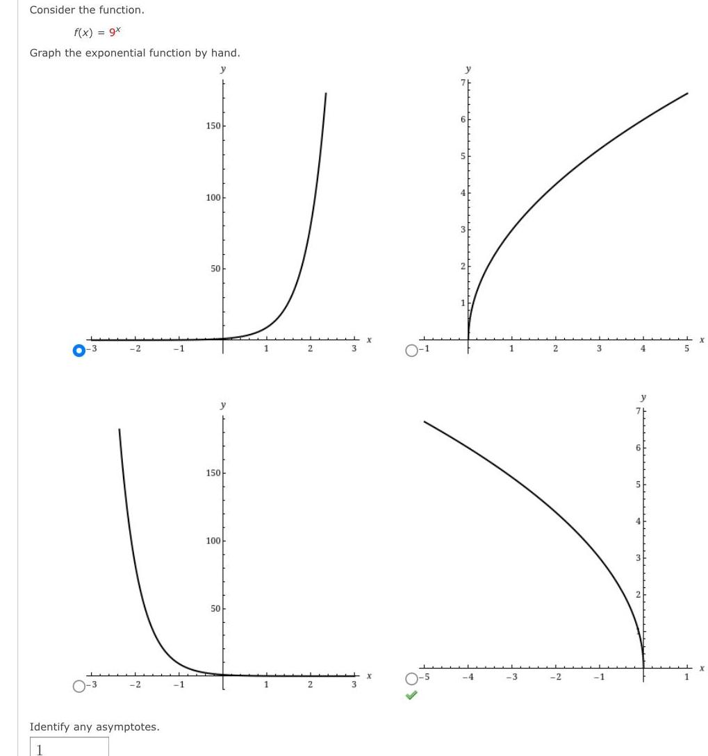  Consider the function f x 9x Graph the exponential function by