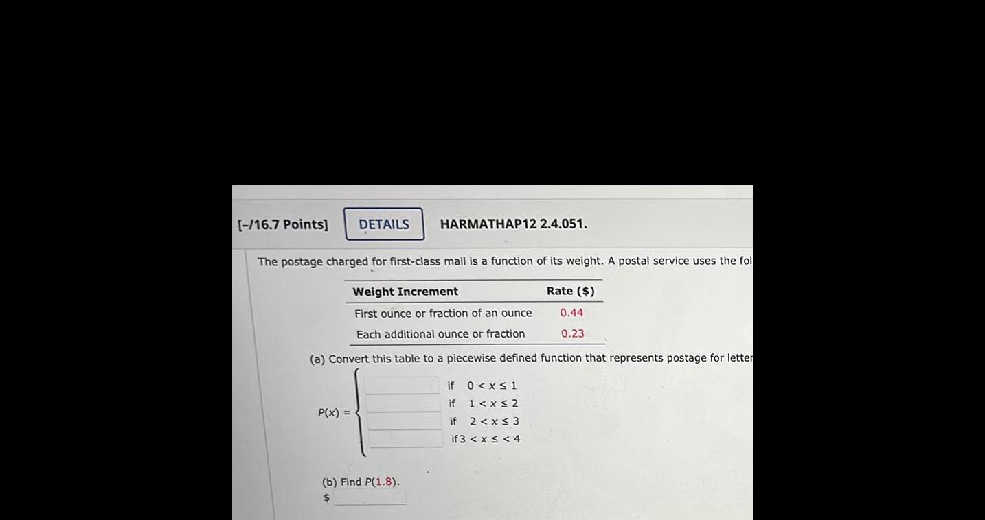 16 7 Points DETAILS The postage charged for first class mail