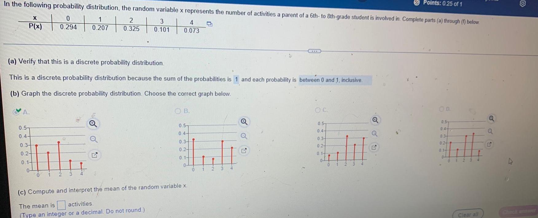  In the following probability distribution the random variable x represents the