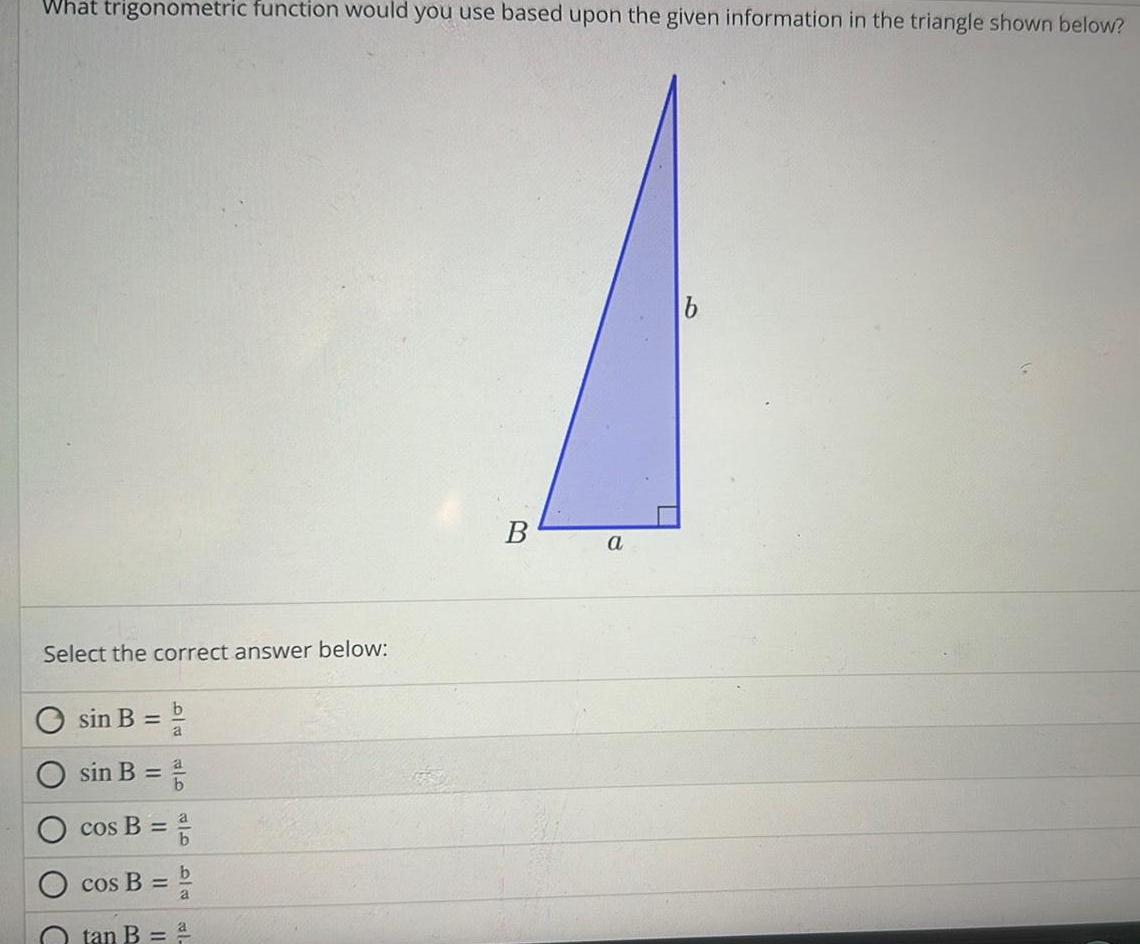 in the triangle shown below Select the correct answer below O O