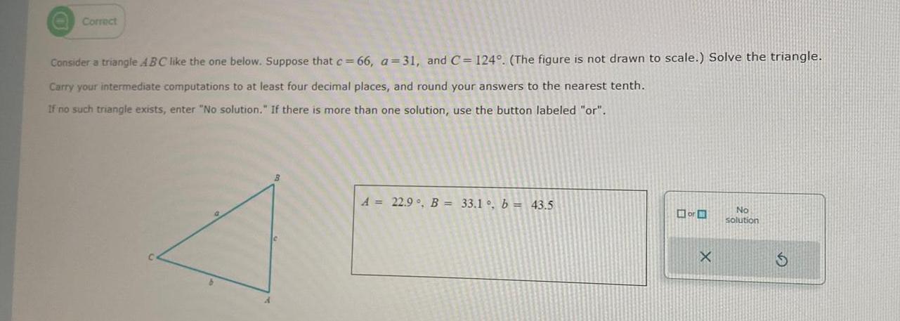  O Correct Consider a triangle ABC like the one below Suppose