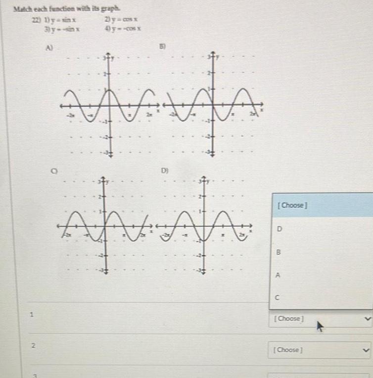 Match each function with its graph 22 1 y sinx 3y